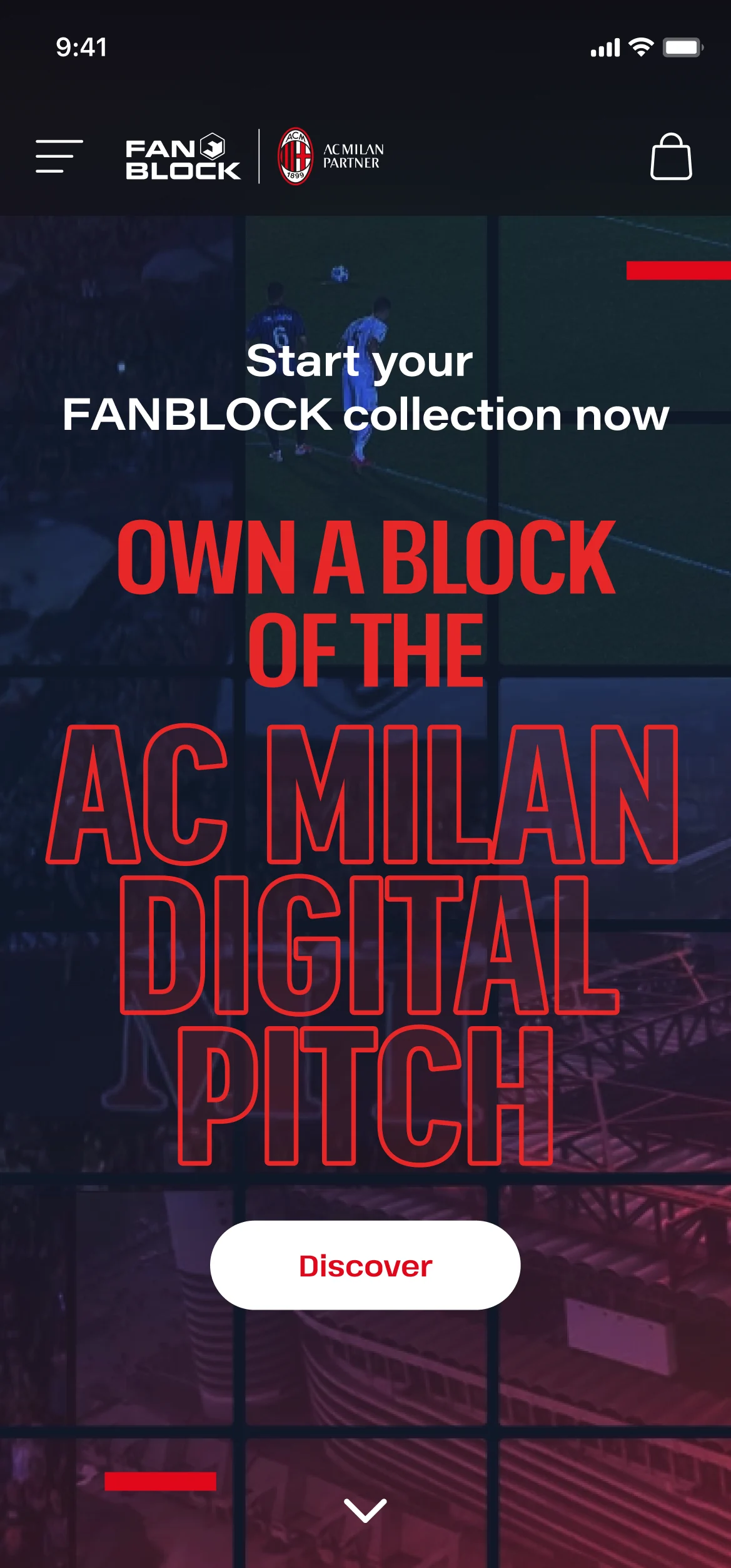 AC Milan Shopify landing mobile — Own a Block of the AC Milan Digital Pitch